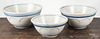 Three blue and white stoneware mixing bowls, 19th c., 5 3/4'' h., 11 1/4'' dia., 6 1/4'' h., 12 3/4'' di