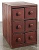Painted pine cabinet, 19th c., with six drawers and a contemporary red surface, 23'' h., 15 3/4'' w.,