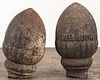 Two cast iron acorn finials, one embossed W. G. Goodwin, the other embossed with a B, 7 1/2'' h.