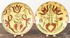 Four Lester Breininger redware plates, signed and dated 2002, largest - 11 1/2'' dia.