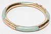 14K Gold & Green Jade Chinese Bangle Bracelet