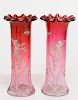 Victorian Mary Gregory Enameled Glass Vases, Pair
