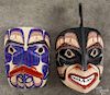 Two Tlingit painted masks, by David Boxley, 13'' h. and 9'' h.