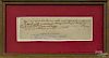 Colonel James Otis signed letter, dated 1750, addressing action brought in a court case, 2 1/4'' x
