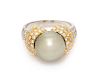 An 18 Karat Bicolor Gold, Cultured Tahitian Pearl and Diamond Ring, 5.20 dwts.