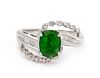 A 14 Karat White Gold, Chrome Diopside and Diamond Ring, 3.70 dwts.