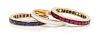 A Collection of Yellow Gold, Sapphire, Ruby and Enamel Bands, 4.80 dwts.
