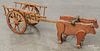 Painted wood oxen cart pull toy, ca. 1900, overall length - 31''.