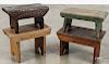 Four pine footstools, 19th/20th c., tallest - 10''.