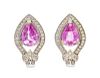 A Pair of 14 Karat White Gold, Pink Sapphire and Diamond Earclips, 3.10 dwts.