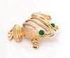 A 14 Karat Yellow Gold, Mabe Pearl and Dyed Green Chalcedony Frog Brooch, 4.90 dwts.