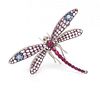 An 18 Karat White Gold, Ruby, Sapphire and Diamond Dragonfly Brooch, 17.20 dwts.