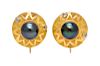 A Pair of High Karat Gold, Cultured Pearl and Diamond Earclips, 8.20 dwts.