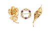 A Collection of Yellow Gold and Gemstone Brooches, 23.30 dwts.