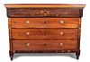 An English Marquetry Decorated Chest of Drawers Height 39 x width 53 x depth 24 inches.