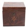 An English Tea Caddy with inlaid star decoration, having a hinged lid opening to a florally lined compartment.<e...