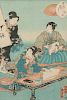 A Group of Five Japanese Woodblock Prints Largest 14 3/4 x 9 3/4 inches.