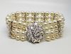 Pearl and Diamond Bracelet 8 inches long Platinum with spacers 14 Carat Diamonds Pearls 7 mm