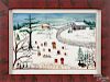 Barbara Strawser (American 20th), watercolor winter landscape with a church and cemetery, signed and