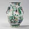 Famille Verte Hexagonal Hu  -shape Jar 粉彩六角形花瓶