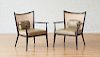 PAUL MCCOBB PAIR OF STAINED WALNUT, CANE AND LEATHER LOUNGE CHAIRS