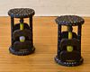 PAIR OF CARVED AND BEADED FIGURAL AFRICAN STOOLS