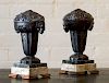 PAIR OF ART DECO BRONZE AND MARBLE URNS AND COVERS