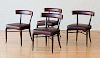 T.H. ROBINSON GIBBINGS FOUR STAINED MAHOGANY AND LEATHER UPHOLSTERED DINING CHAIRS