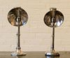 PAIR OF SILVER-PLATED COLUMNAR LAMPS WITH SHADES