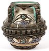 MOROCCAN POTTERY W/ FILIGREE FOUR HANDLED VASE