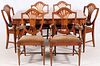 HEPPLEWHITE STYLE MAHOGANY DINING TABLE AND CHAIRS