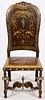 FLEMISH STYLE CARVED WALNUT & LEATHER CHAIR