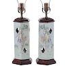 Pair Famille Verte Porcelain Hat Stands to Lamps