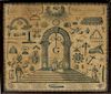 19TH C. MASONIC ENGRAVED PICTURE ON LINEN