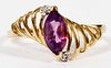 14KT YELLOW GOLD AMETHYST AND DIAMOND RING