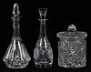 CRYSTAL DECANTERS & BISCUIT BOX 3 PCS
