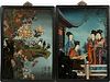 CHINESE REVERSE PAINTED ON GLASS PICTURES MODERN PAIR