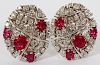 1.30CT NATURAL RUBY AND 2.20CT DIAMONDS EARRINGS