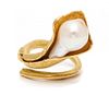 A Yellow Gold and Cultured Baroque Pearl Calla Lily Motif Ring, 13.00 dwts.