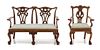 A Chippendale Style Settee and Armchair, Height of settee 3 x width 4 3/8 x depth 2 inches.