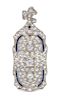 An Art Deco Platinum, Diamond and Synthetic Sapphire Pendant/Brooch, 10.90 dwts.