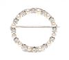 A 14 Karat White Gold, Diamond and Cultured Pearl Circle Brooch, 2.60 dwts.