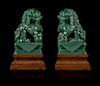A Pair of Green Jade Figures of Fu Lions