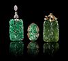 Three Jade and Jadeite Pendants Length of largest 2 1/4 inches.