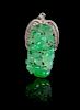 An Apple Green And Celadon Jadeite Pendant Length 1 3/4 inches.