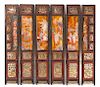 A Six-Panel Carved Wood Screen Height 33 x width of each panel 5 3/4 inches.