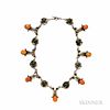 .830 Silver, Amber, and Green Onyx Necklace, Georg Jensen