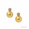 18kt White Gold, Golden South Sea Pearl, and Diamond Earrings