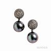 18kt Blackened Gold, Colored Diamond, and Tahitian Pearl Day/Night Earrings