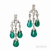 18kt White Gold, Emerald, and Diamond Earrings